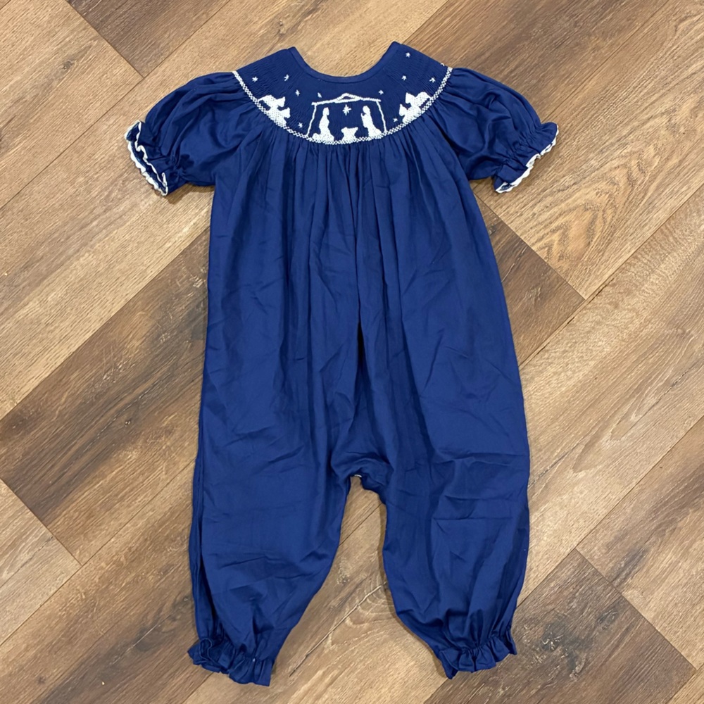 Smocked Or Not Nativity Christmas Pant Bubble One Piece Outfit Holiday 2T